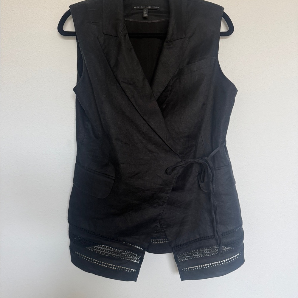 White House Black Market Black Sleeveless Wrap Vest